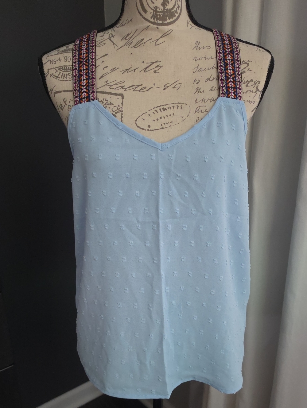 Baby Blue Textured Open-back Tank Top